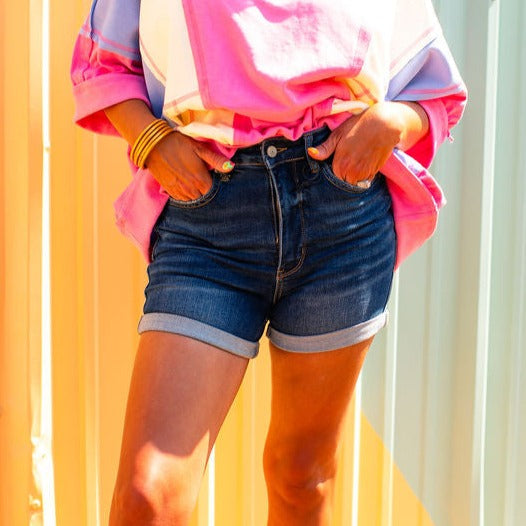 Judy Blue Tummy Control Cuffed Shorts - 1XL left