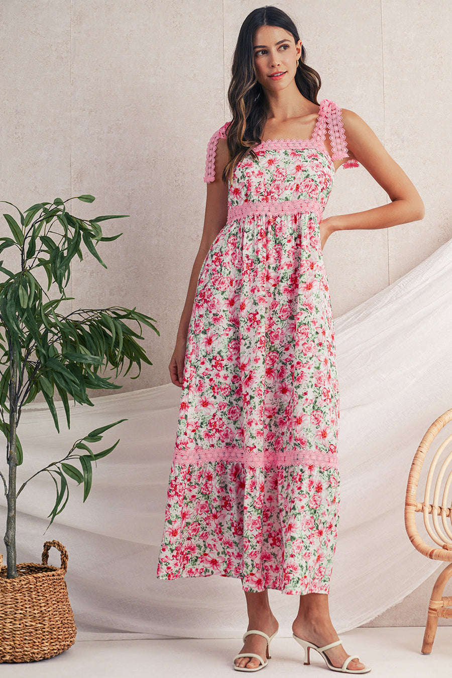 Whispering Lace Boho Maxi Dress – Soft Green Elegance