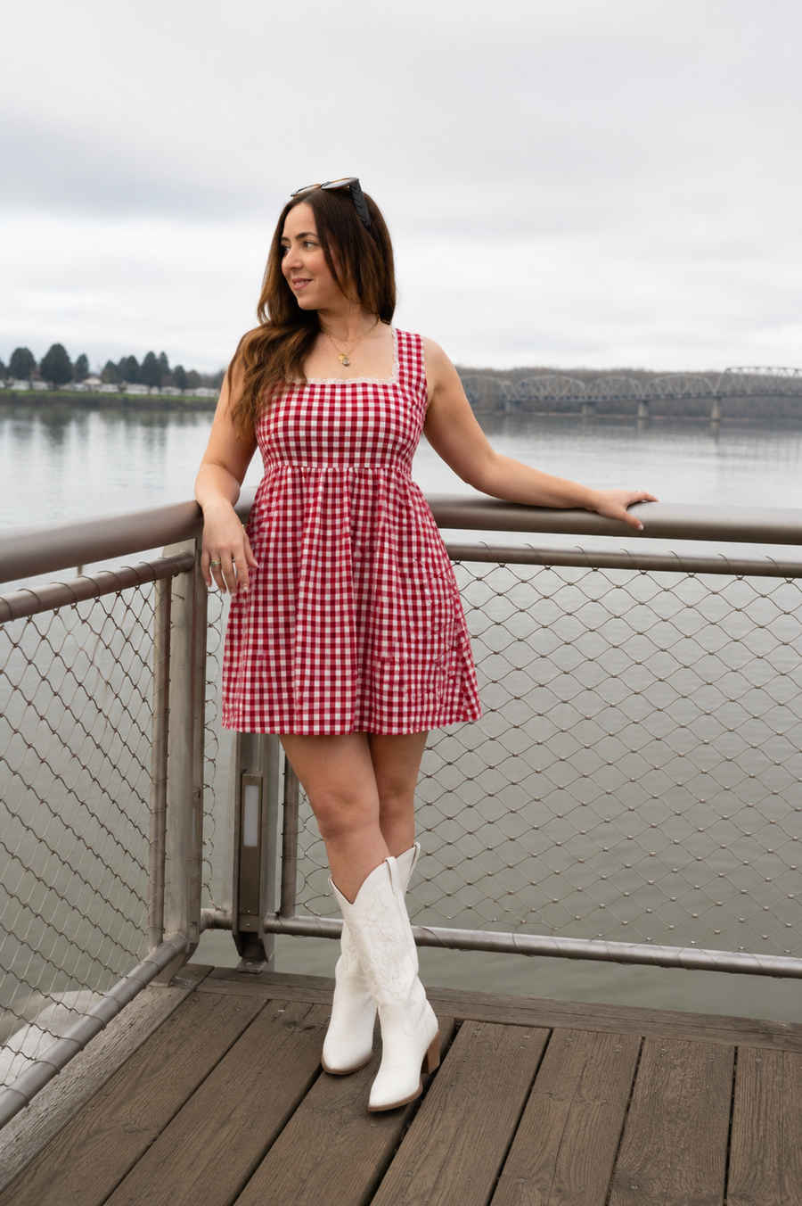 The Reine Gingham Lace-Trim Cotton Tie-Back Dress