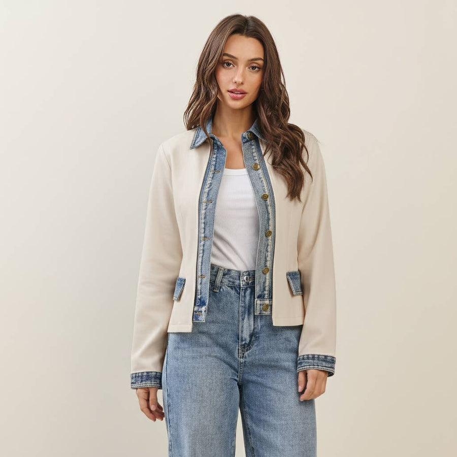 Please Please Please Denim Trim Mixed-Media Jacket