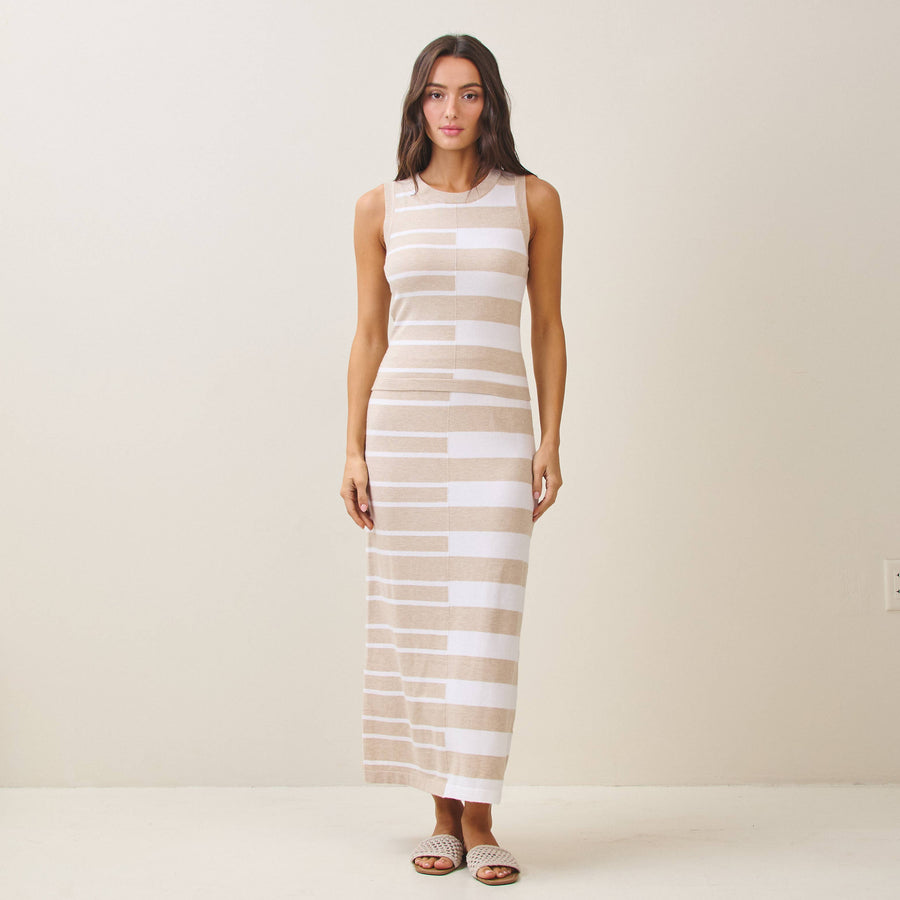 Ruin the Friendship Striped Colorblock Knit Vest & Midi Skirt Set in Sand