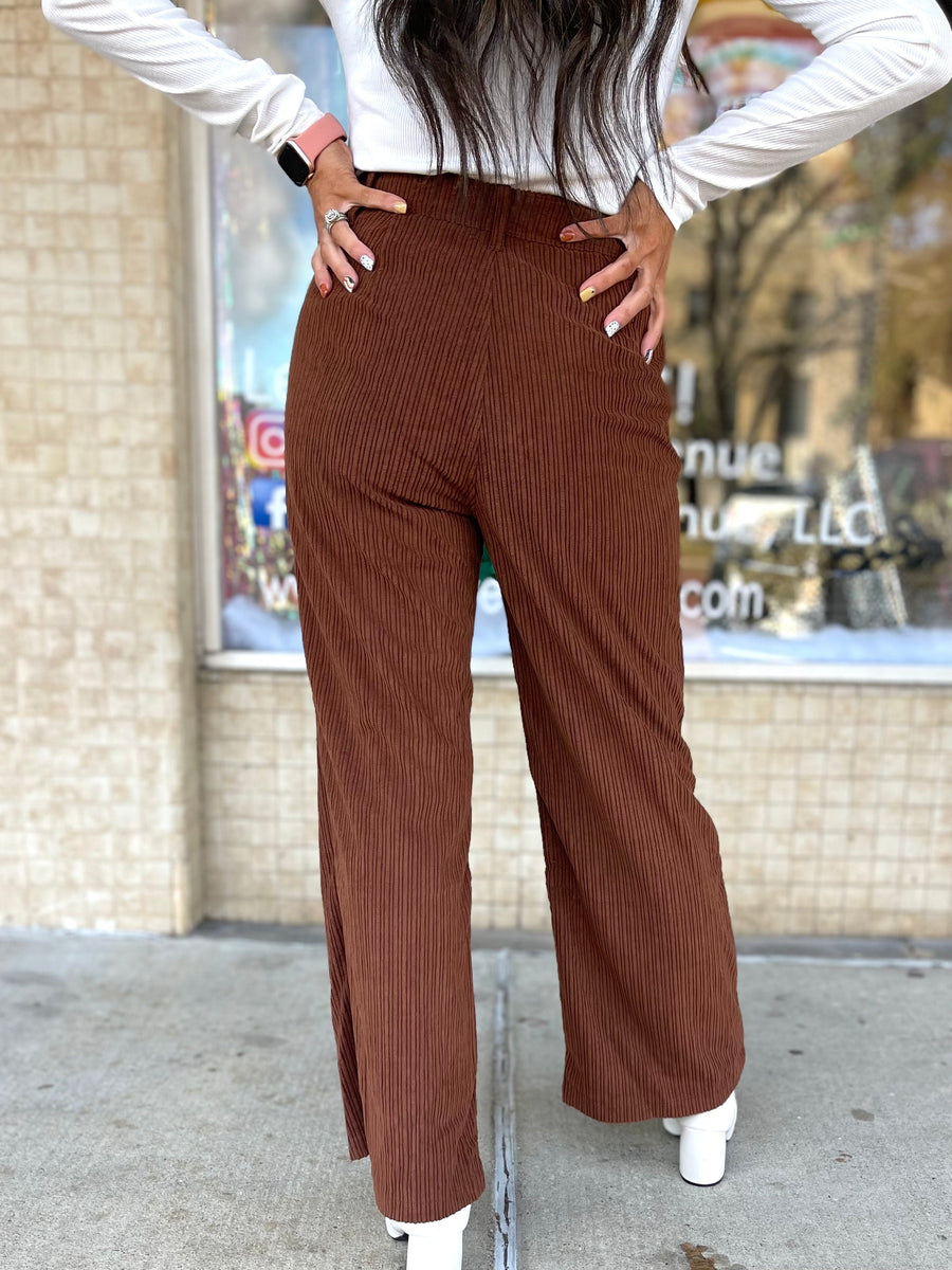 Corduroy Wide Leg Pants - Brown